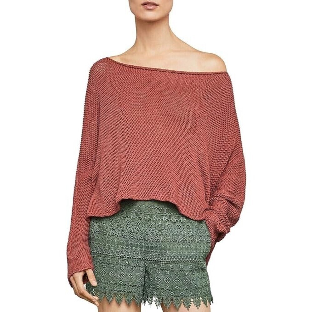 BCBGMAXAZRIA women's Long Sleeve Knitted Sweater Asymmetrical In Tandori Size S